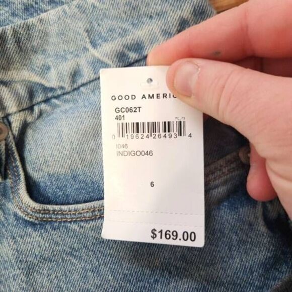 NWT Good American Good Classic jeans Indigo 046 wash distressed sz 6/28 - Picture 4 of 7